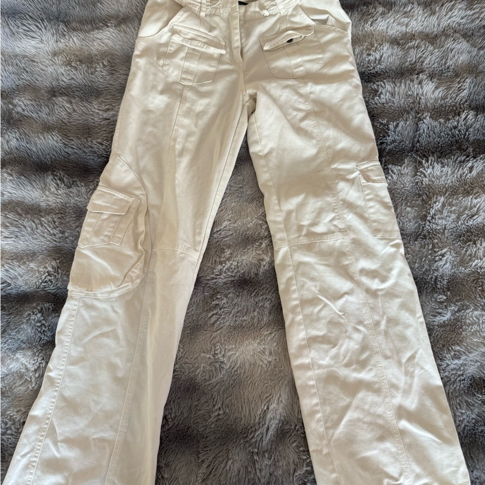 Brandy Melville Cream Wide Leg Cargo Pants